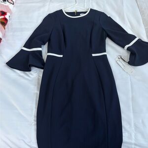 Calvin Klein Midnight Blue Dress with Ivory Accents